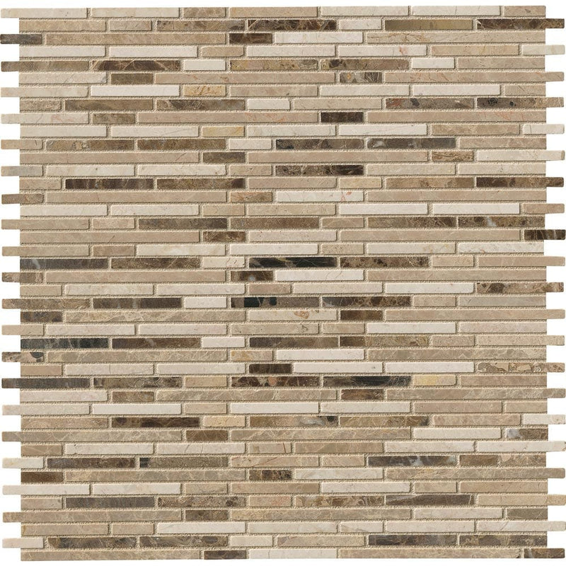 MSI Emperador blend bamboo 12 in x 12 in honed marble mosaic tile SMOT EMPBB BMP10MM top view