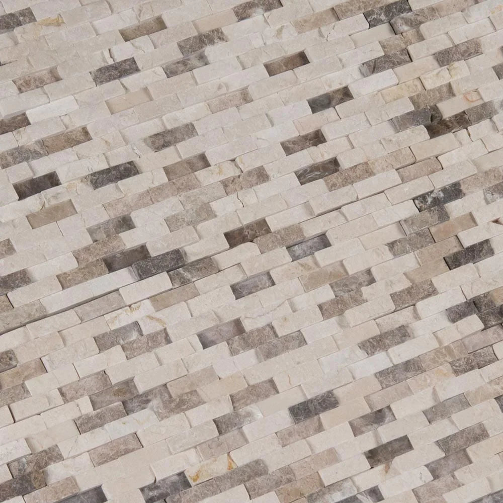 MSI Emperador blend split face 12X12 marble mosaic wall tile SMOT EMPB SFIL10MM angle view.