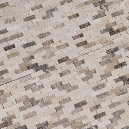 MSI Emperador blend split face 12X12 marble mosaic wall tile SMOT EMPB SFIL10MM angle view.