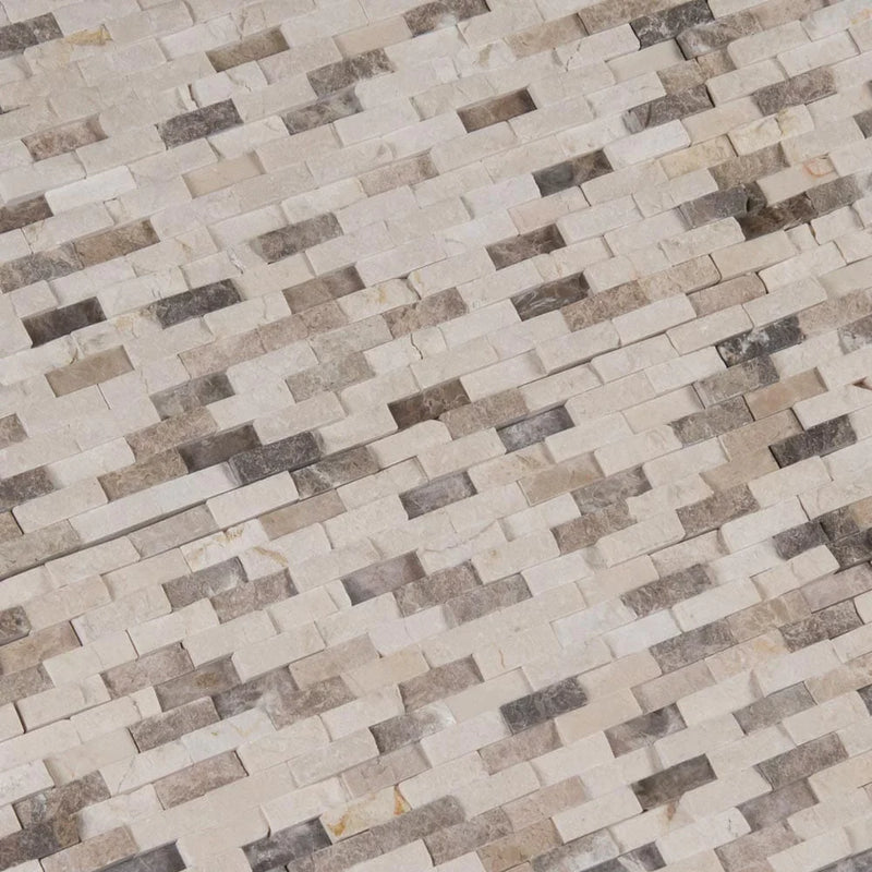 MSI Emperador blend split face 12X12 marble mosaic wall tile SMOT EMPB SFIL10MM angle view.