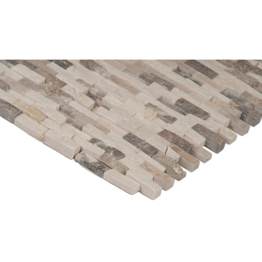 MSI Emperador blend split face 12X12 marble mosaic wall tile SMOT EMPB SFIL10MM edge view.
