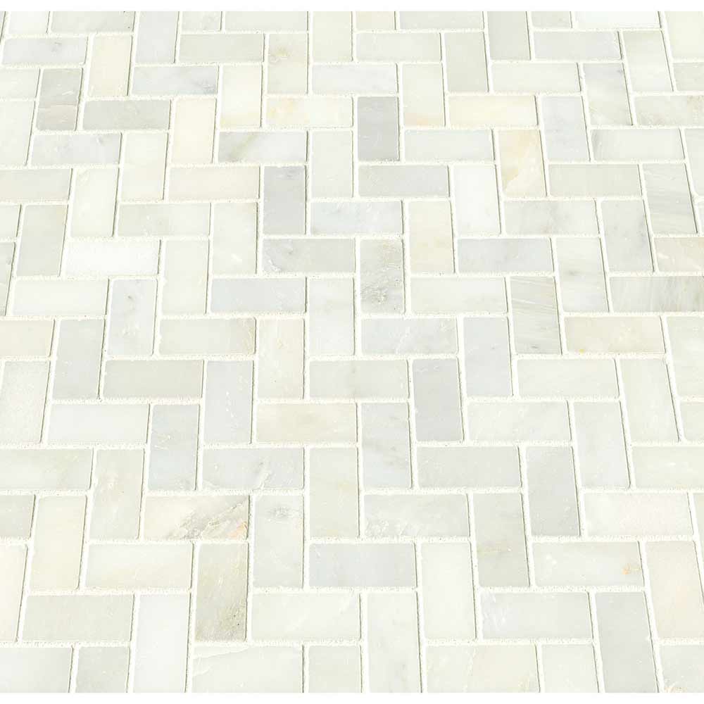 MSI Greecian white 1x2 inch herringbone pattern 11.63X11.63 polished marble mosaic tile SMOT GRE HBP angle view