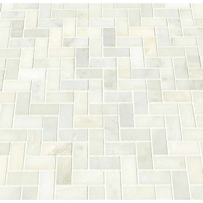 MSI Greecian white 1x2 inch herringbone pattern 11.63X11.63 polished marble mosaic tile SMOT GRE HBP angle view