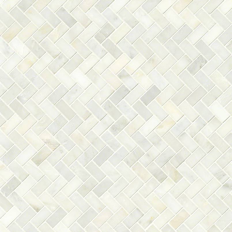 MSI Greecian white 1x2 inch herringbone pattern 11.63X11.63 polished marble mosaic tile SMOT GRE HBP multi tile top view