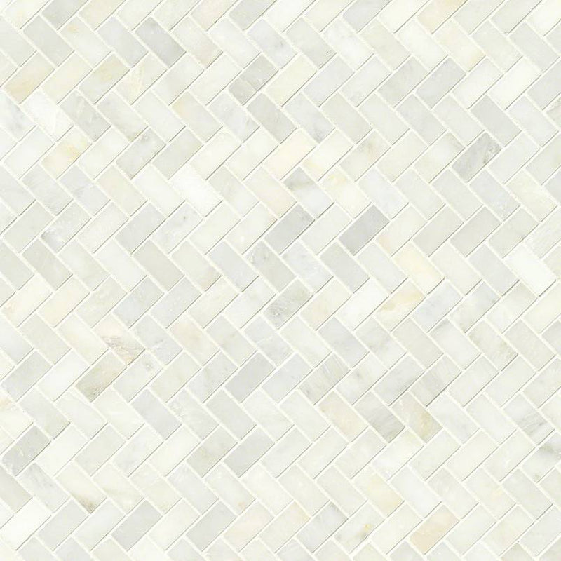 MSI Greecian white 1x2 inch herringbone pattern 11.63X11.63 polished marble mosaic tile SMOT GRE HBP multi tile top view