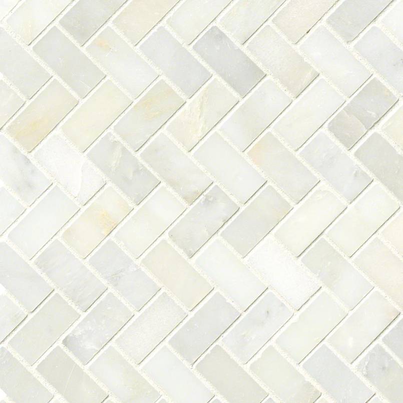 MSI Greecian white 1x2 inch herringbone pattern 11.63X11.63 polished marble mosaic tile SMOT GRE HBP top view