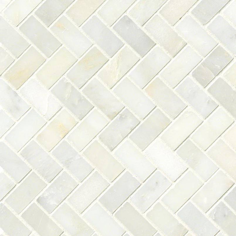 MSI Greecian white 1x2 inch herringbone pattern 11.63X11.63 polished marble mosaic tile SMOT GRE HBP top view