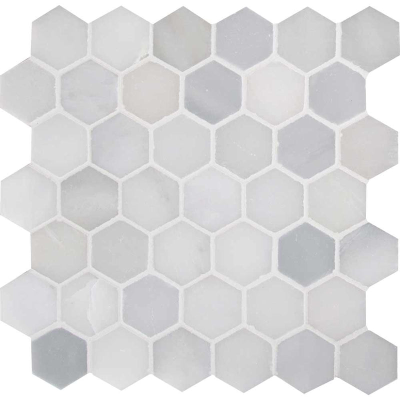 MSI Greecian white 2 inch hexagon 11.75X12 polished marble mosaic tile SMOT GRE 2HEXP tile top view