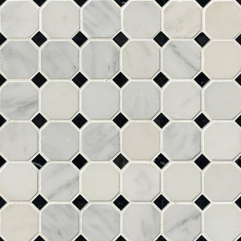 MSI Greecian white 2 inch octagon 12X12 polished marble mosaic tile THDW1 SH GWO top view