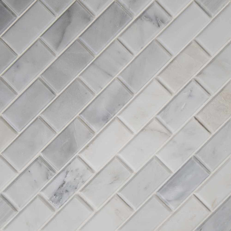 MSI Greecian white 2x4 beveled 12X12 polished marble mosaic tile SMOT GRE 2X4PB angle view