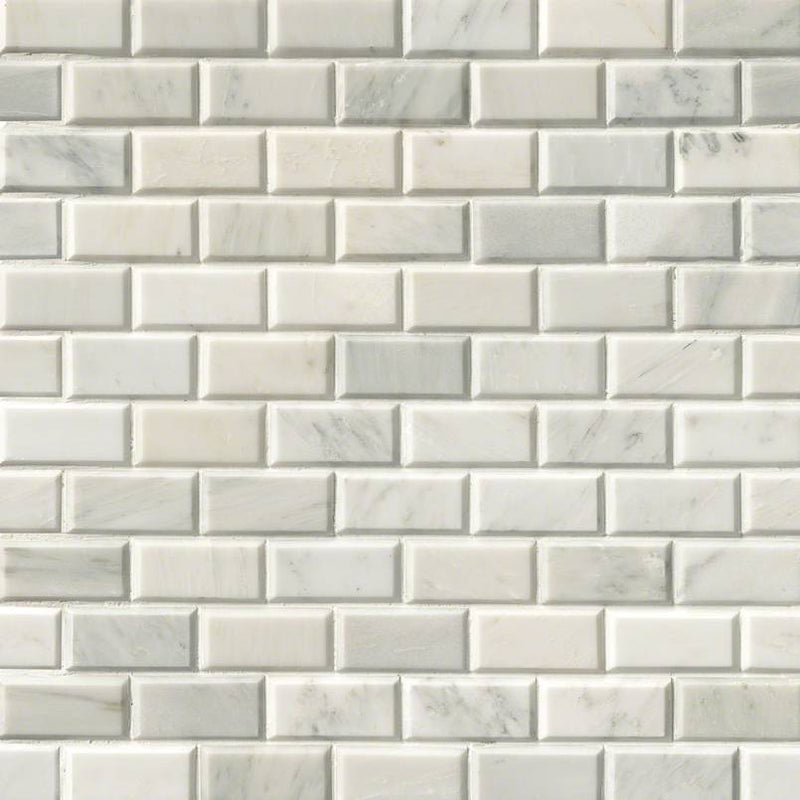 MSI Greecian white 2x4 beveled 12X12 polished marble mosaic tile SMOT GRE 2X4PB multi tile top view