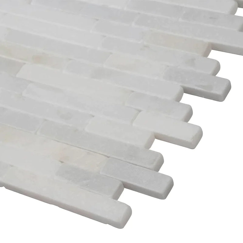 MSI Greecian white 8X18 tumbled marble mosaic tile SMOT VNR GRE T edge view.