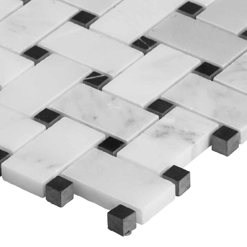 MSI Greecian white basketweave 12X12 polished marble mosaic tile SMOT GRE BWP edge view