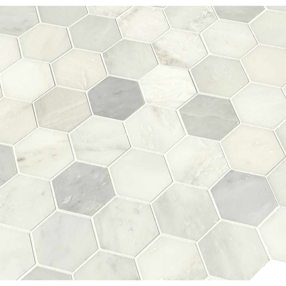 MSI Greecian white hexagon 11.85X12.84 polished marble mosaic tile SMOT GRE 3HEXP angle view