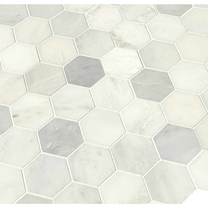 MSI Greecian white hexagon 11.85X12.84 polished marble mosaic tile SMOT GRE 3HEXP angle view
