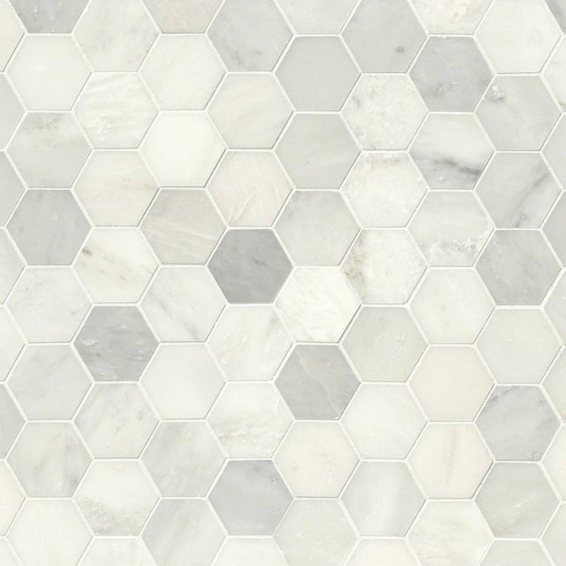 MSI Greecian white hexagon 11.85X12.84 polished marble mosaic tile SMOT GRE 3HEXP multi tile top view