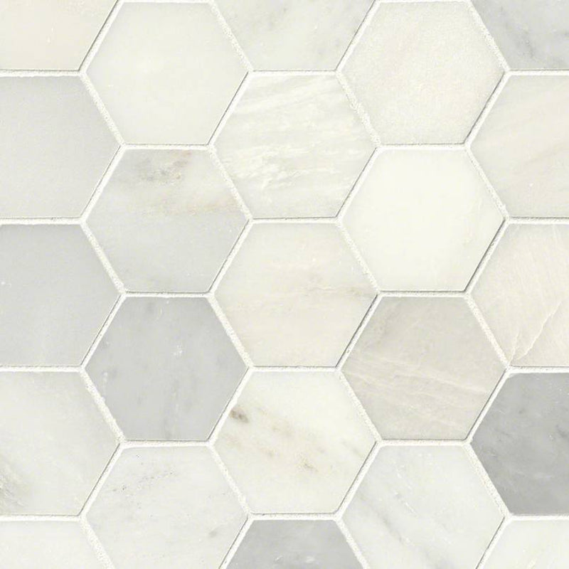 MSI Greecian white hexagon 11.85X12.84 polished marble mosaic tile SMOT GRE 3HEXP top view