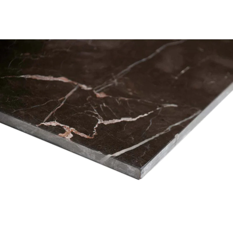 MSI Laurent brown 12 in x 12 in polished marble floor and wall tile TCLAUBRN1212 edge view.