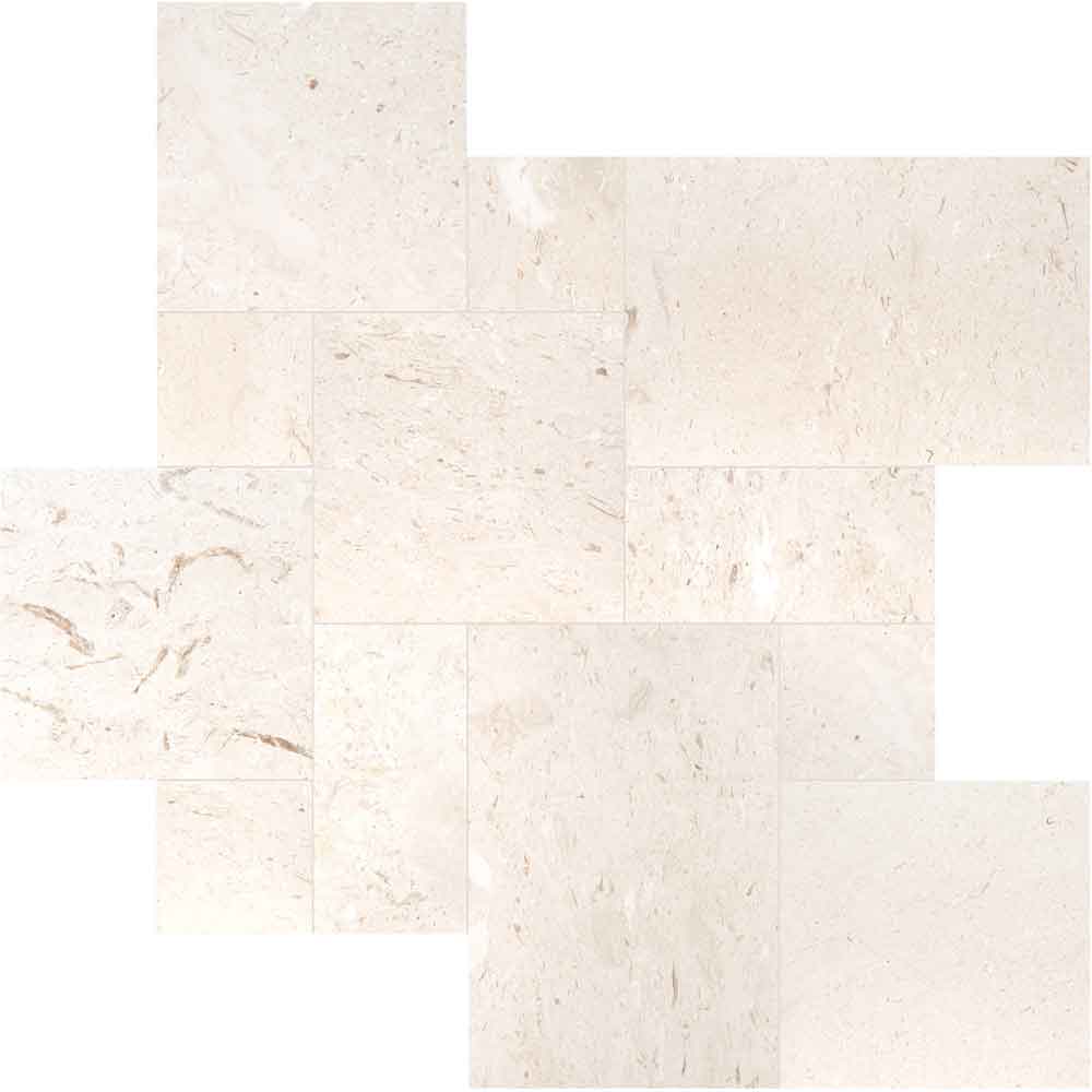 Mayra White Tumbled Limestone Antique Pattern Set Tiles - Full TruckLoad
