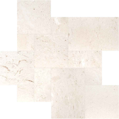 Mayra White Tumbled Limestone Antique Pattern Set Tiles - Full TruckLoad
