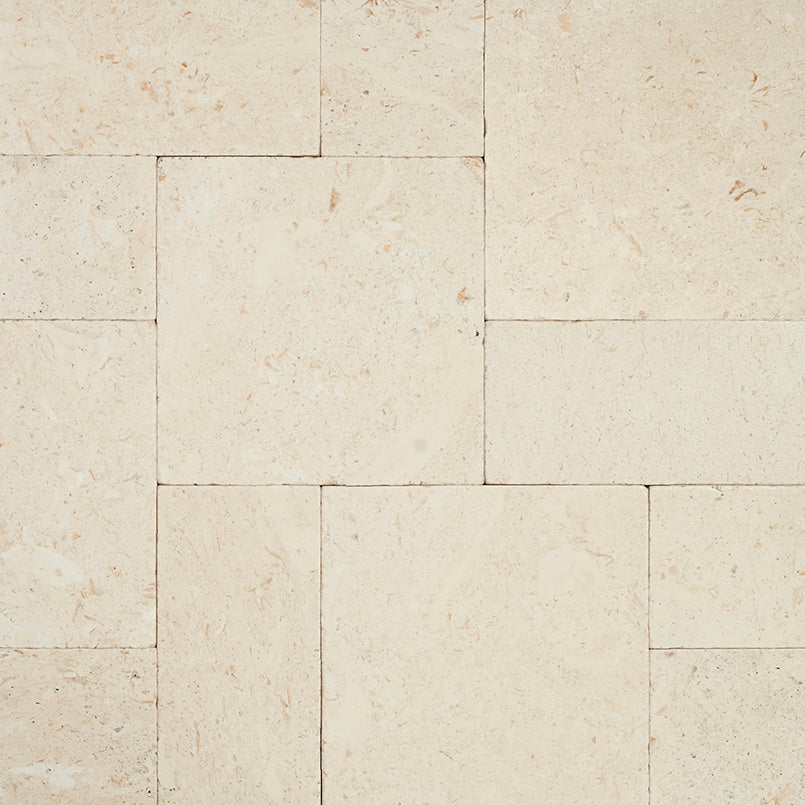 Mayra White Tumbled Limestone Antique Pattern Set Tiles - Full TruckLoad