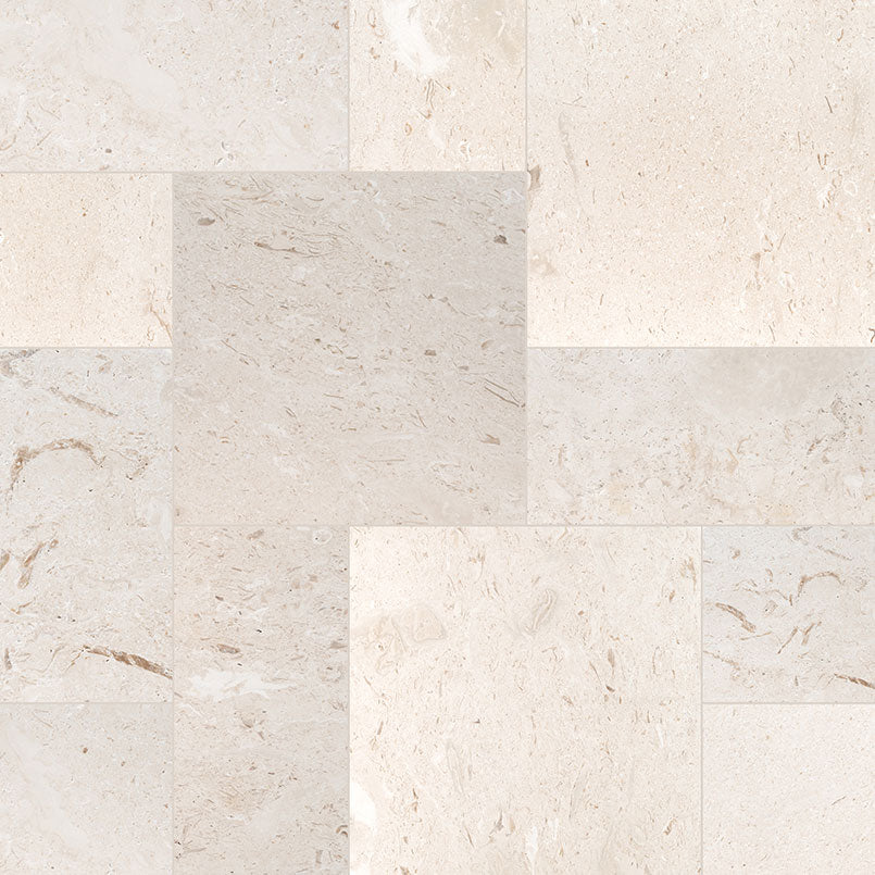 Mayra White Tumbled Limestone Antique Pattern Set Tiles - Full TruckLoad