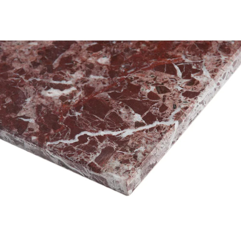 MSI Rosso levanto 12x12 polished arble floor and wall tile TROSOLEV1212 edge view.