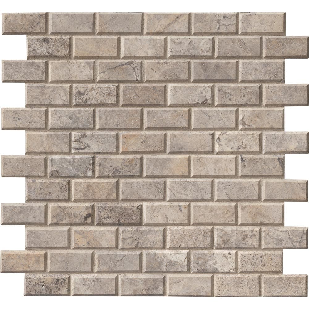 MSI Silver 12X12 honed travertine mesh mounted mosaic wall tile SMOT SILTRA 2x4HB