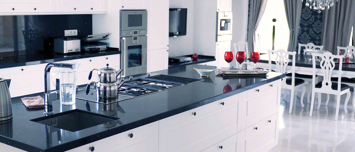 MSI Sparkling Black™ Premium Quartz Prefabricated Countertop - Island