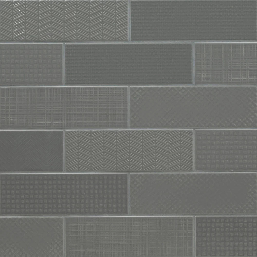 MSI Urbano Graphite 3D Mix Glossy Ceramic Subway Tile 4"x12"