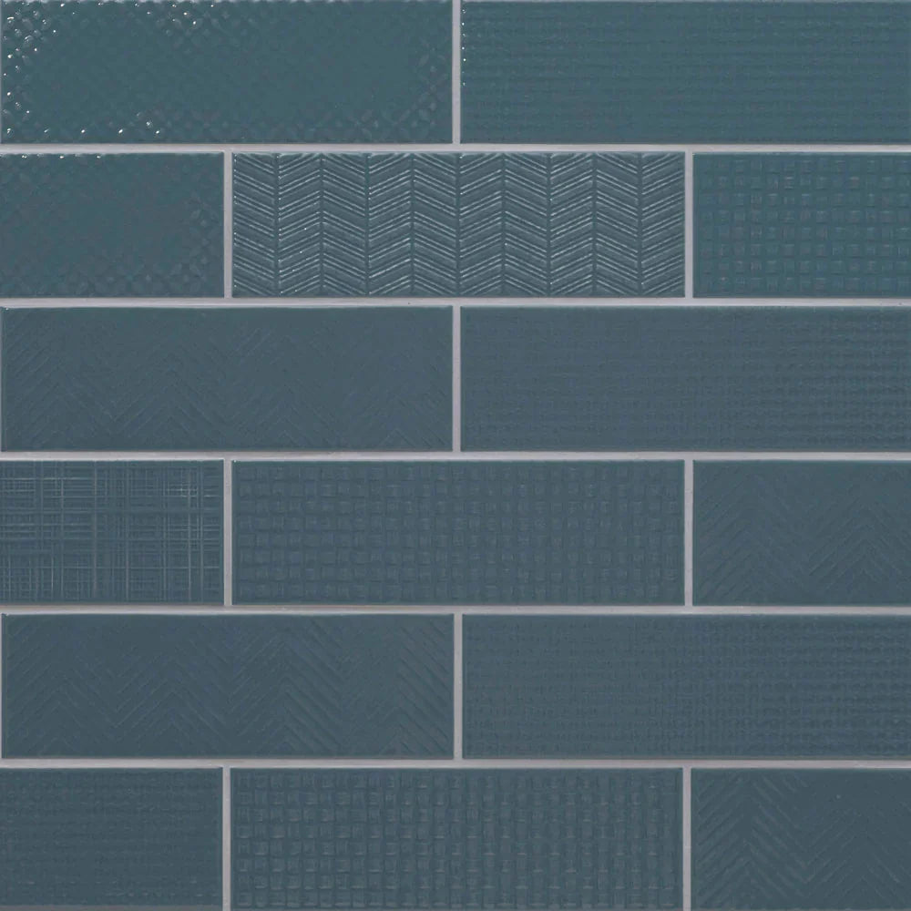 MSI Urbano Navy 3D Mix Glossy Ceramic Subway Tile 4"x12"