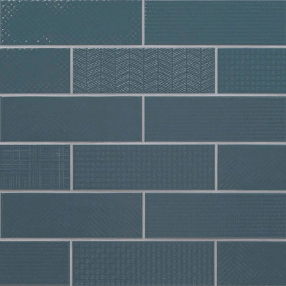 MSI Urbano Navy 3D Mix Glossy Ceramic Subway Tile 4"x12"