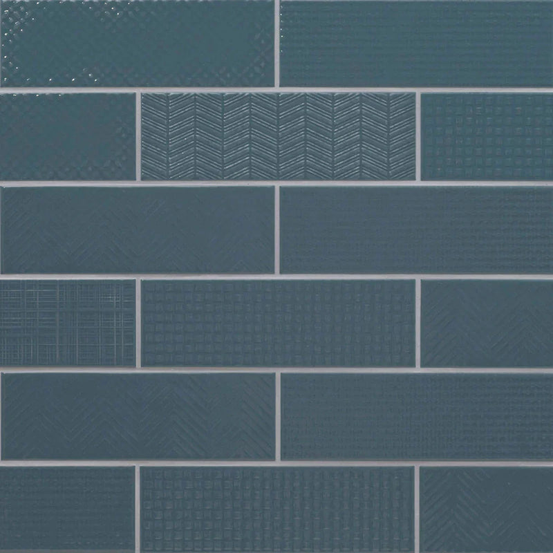 MSI Urbano Navy 3D Mix Glossy Ceramic Subway Tile 4"x12"