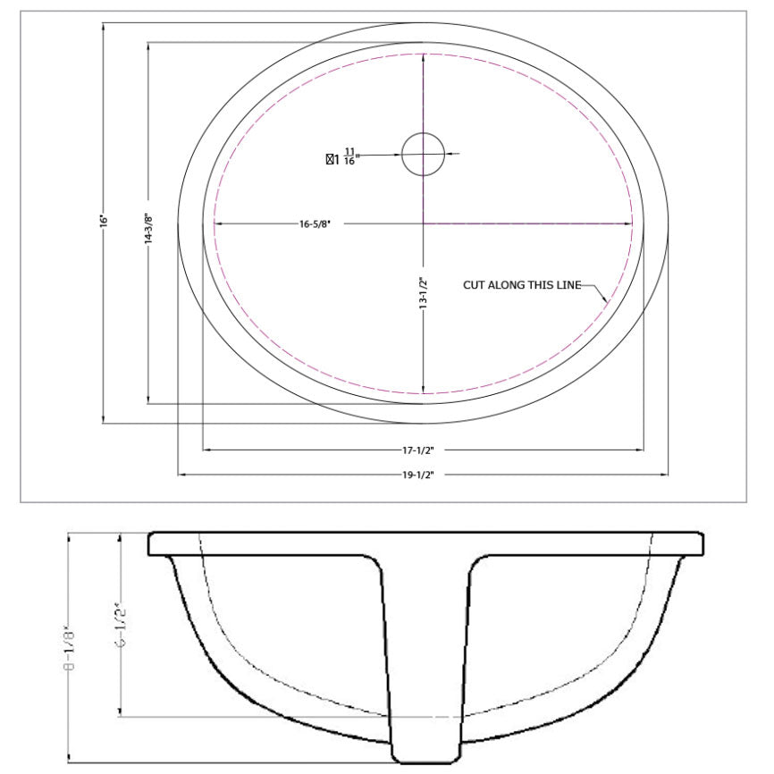 MSI Vanity bisque oval porcelain sink SIN POR UNDOVLBISQ 1714 draw