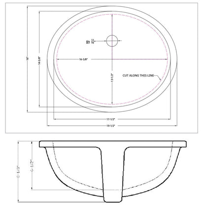 MSI Vanity bisque oval porcelain sink SIN POR UNDOVLBISQ 1714 draw