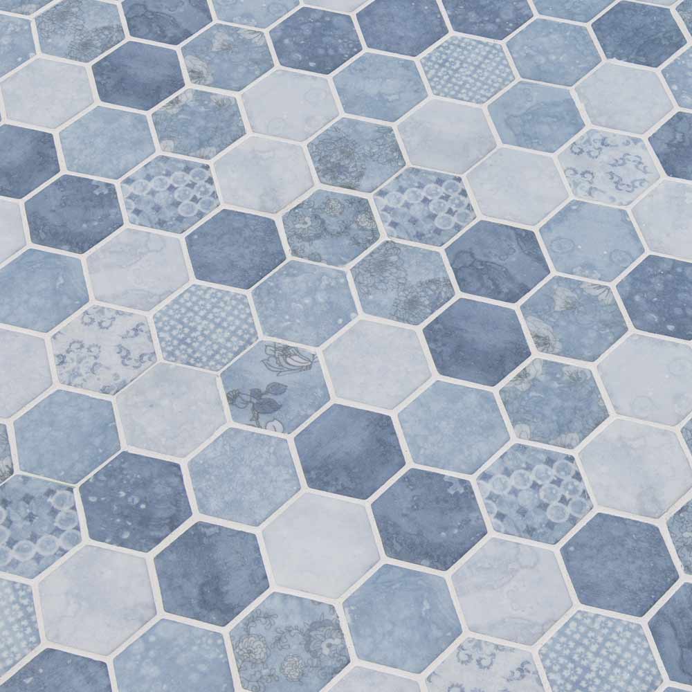 MSI Vista Azul Hexagon Glass Mosaic Tile 11.02"x12.75"