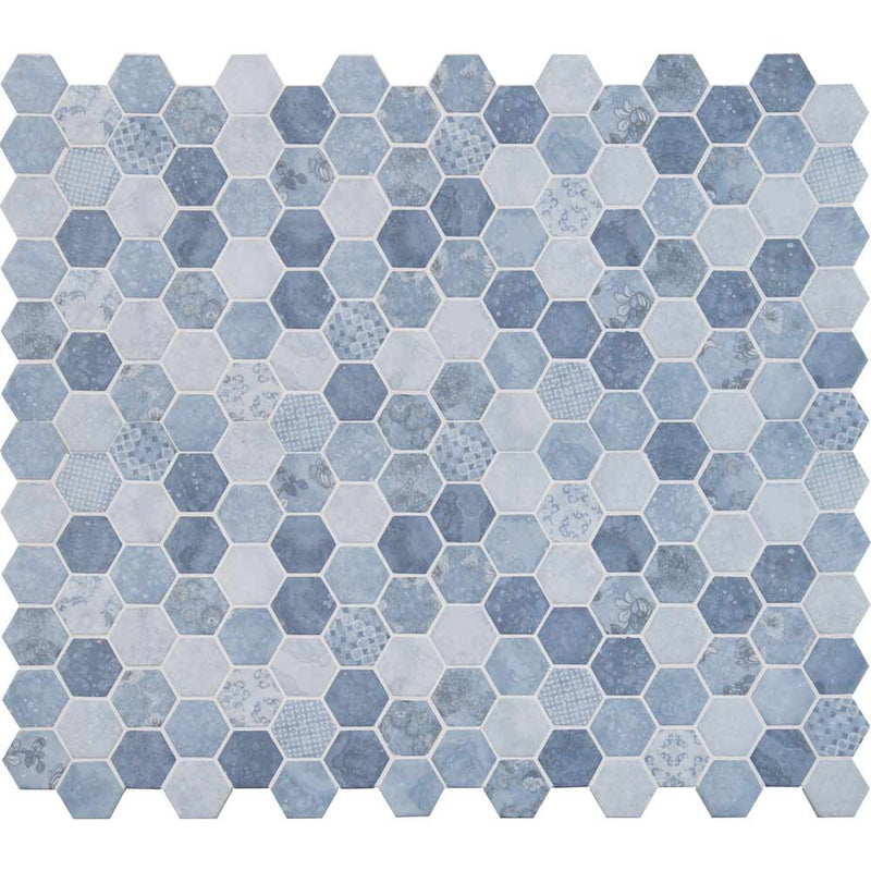 MSI Vista Azul Hexagon Glass Mosaic Tile 11.02"x12.75"