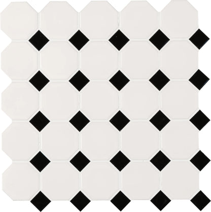 MSI White and Black Octagon Matte Anti-Slip Porcelain Mosaic Tile 11.61"x11.61"