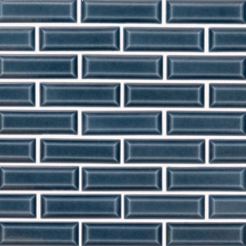 MSI Bay Blue Beveled Polished Ceramic Mosaic Wall Tile 2"x6"