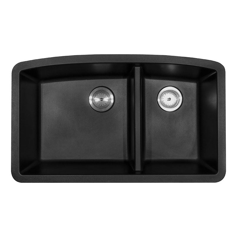 MSI black quartz asymetric doublebowl sink SIN QTZ DBLBWL 6040 3219 BLK top view