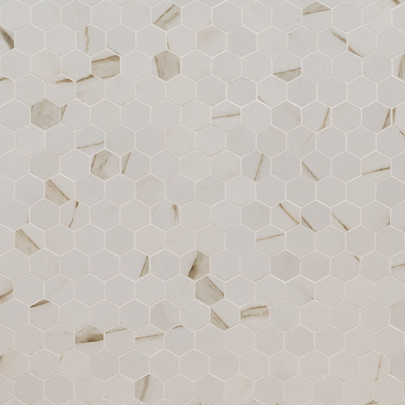 MSI Calacatta Hexagon Mosaic Porcelain Wall and Floor Tile 2"x2" - Pietra Collection