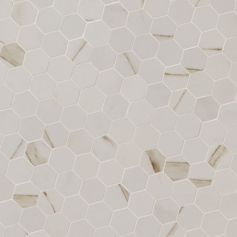 MSI Calacatta Hexagon Mosaic Porcelain Wall and Floor Tile 2"x2" - Pietra Collection