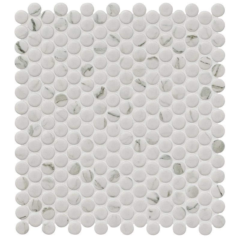 MSI Carrara Penny Round Matte Porcelain Mosaic Tile 11.3"x12.2"