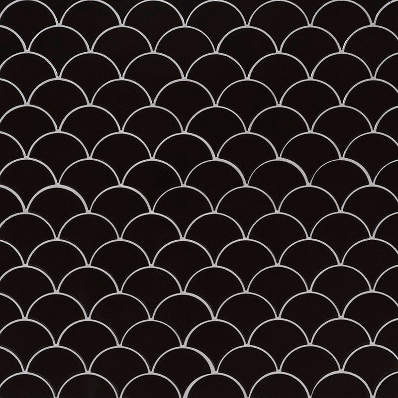 MSI Black Glossy Scallop Porcelain Backsplash Mosaic Tile - Domino Collection