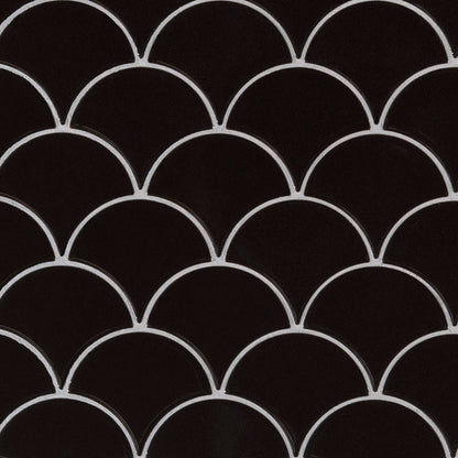 MSI Black Glossy Scallop Porcelain Backsplash Mosaic Tile - Domino Collection