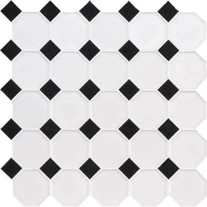 MSI White & Black Glossy Octagon Porcelain Mosaic Tile - Domino Collection