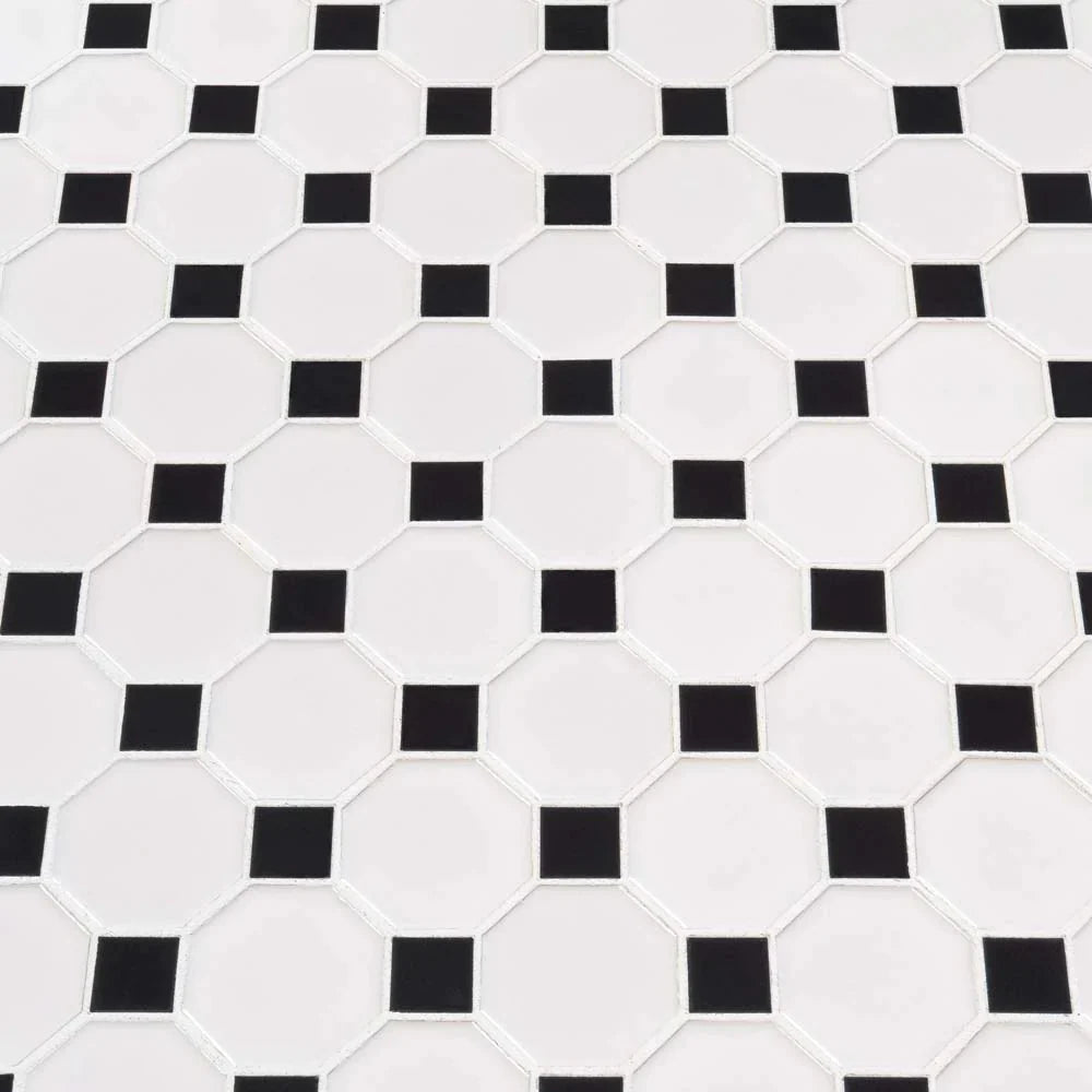 MSI White & Black Glossy Octagon Porcelain Mosaic Tile - Domino Collection