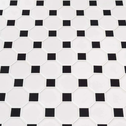 MSI White & Black Glossy Octagon Porcelain Mosaic Tile - Domino Collection