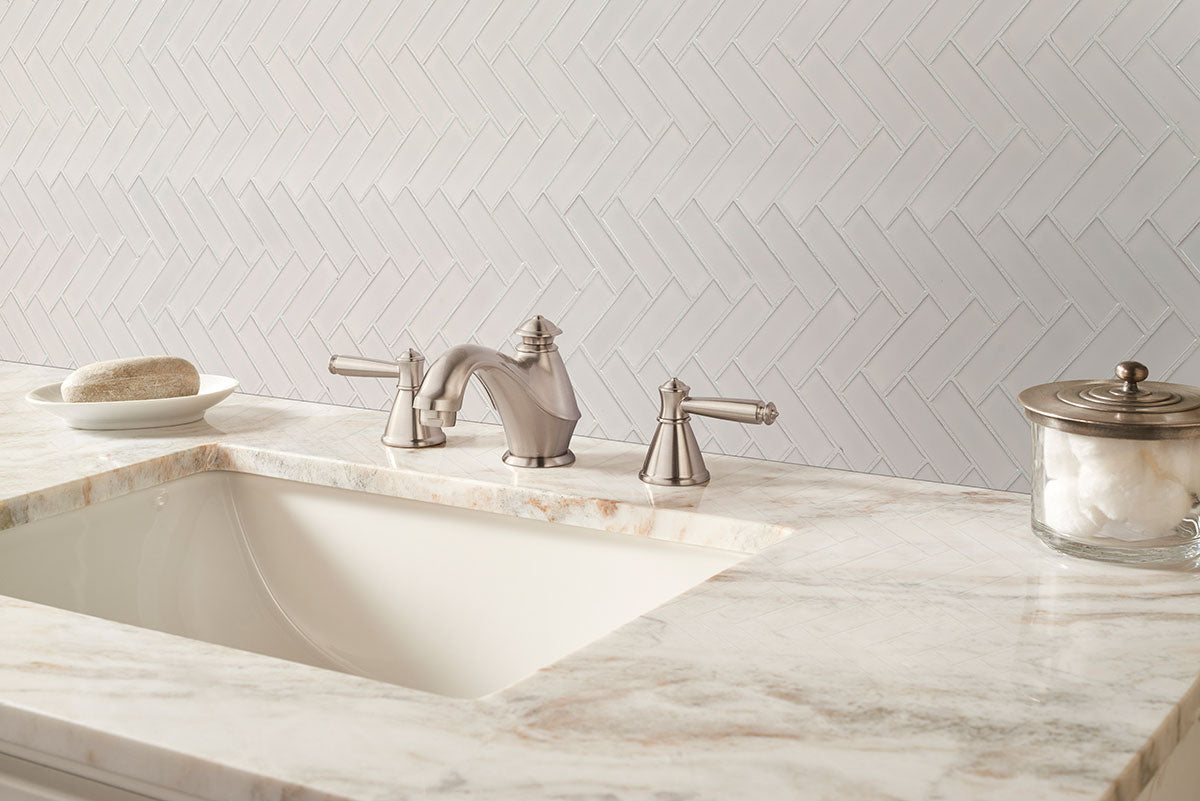 MSI White Glossy Herringbone Porcelain Backsplash Mosaic Tile - Domino Collection