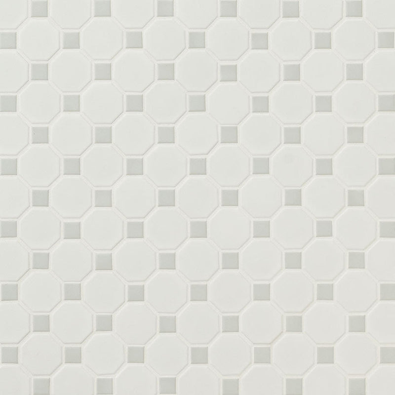 MSI White & Gray Matte Octagon Porcelain Mosaic Tile - Domino Collection